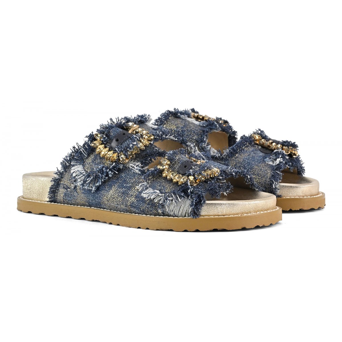 Sandalo gioiello in denim metallizzato