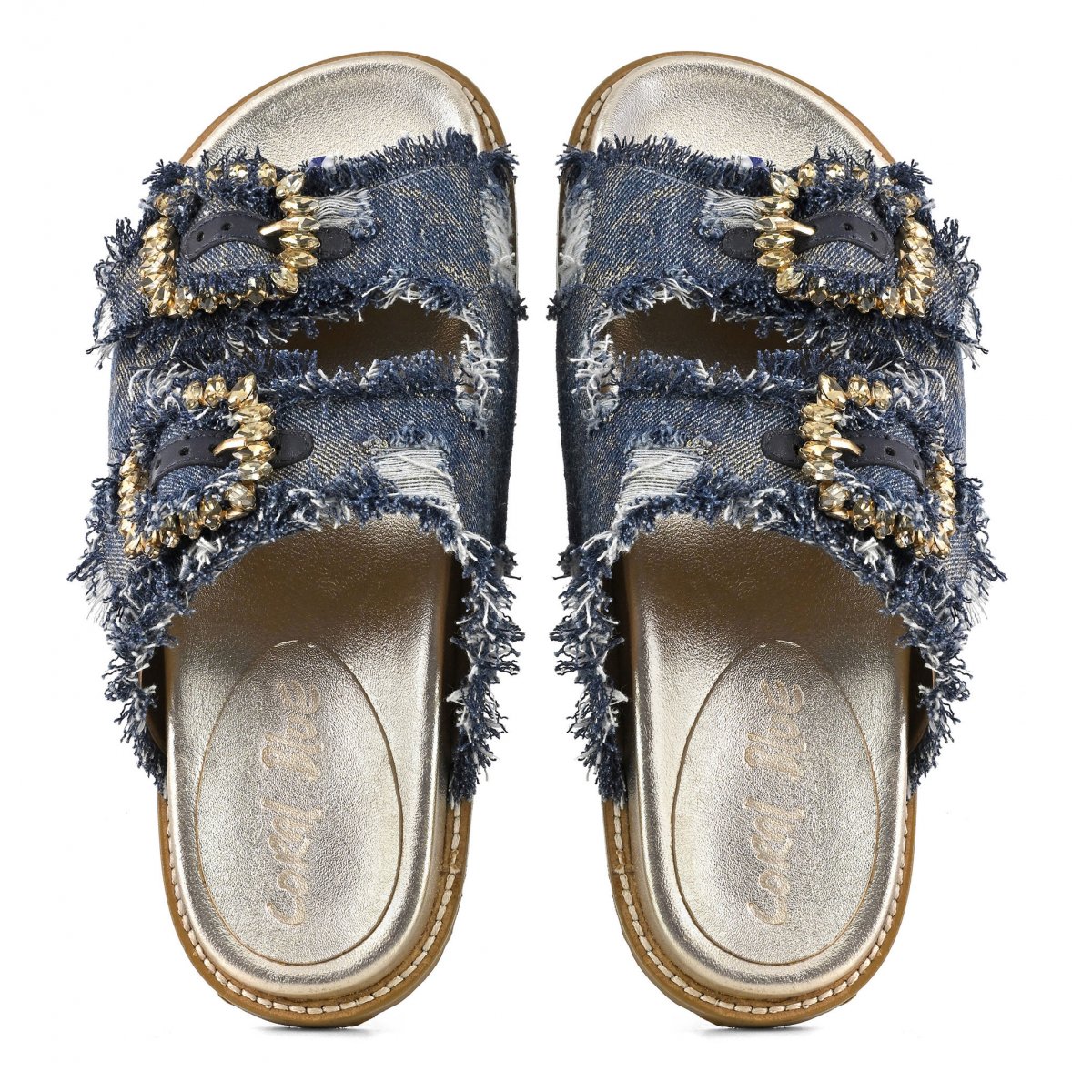 Sandalo gioiello in denim metallizzato