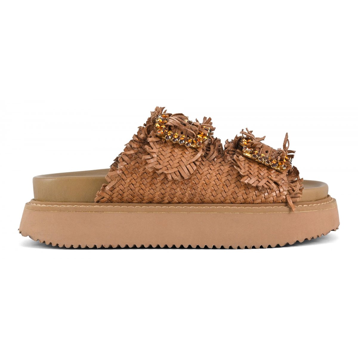 Sandalo platform in pelle intrecciata
