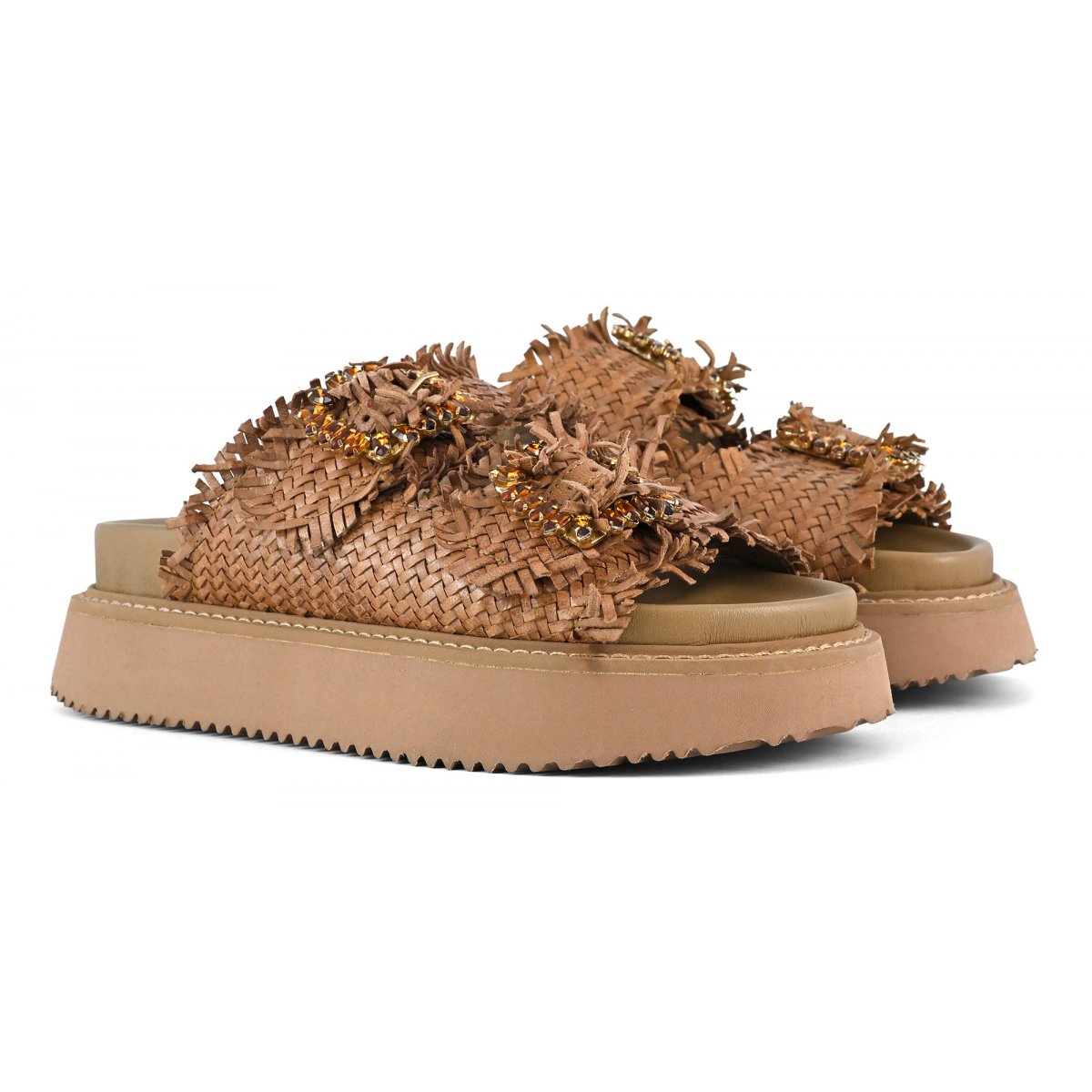 Sandalo platform in pelle intrecciata