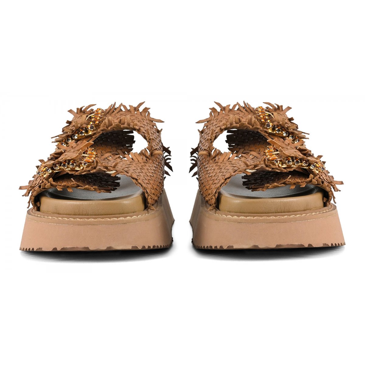 Sandalo platform in pelle intrecciata