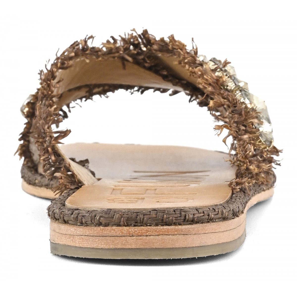 Sandalo incrociato in rafia con pietre