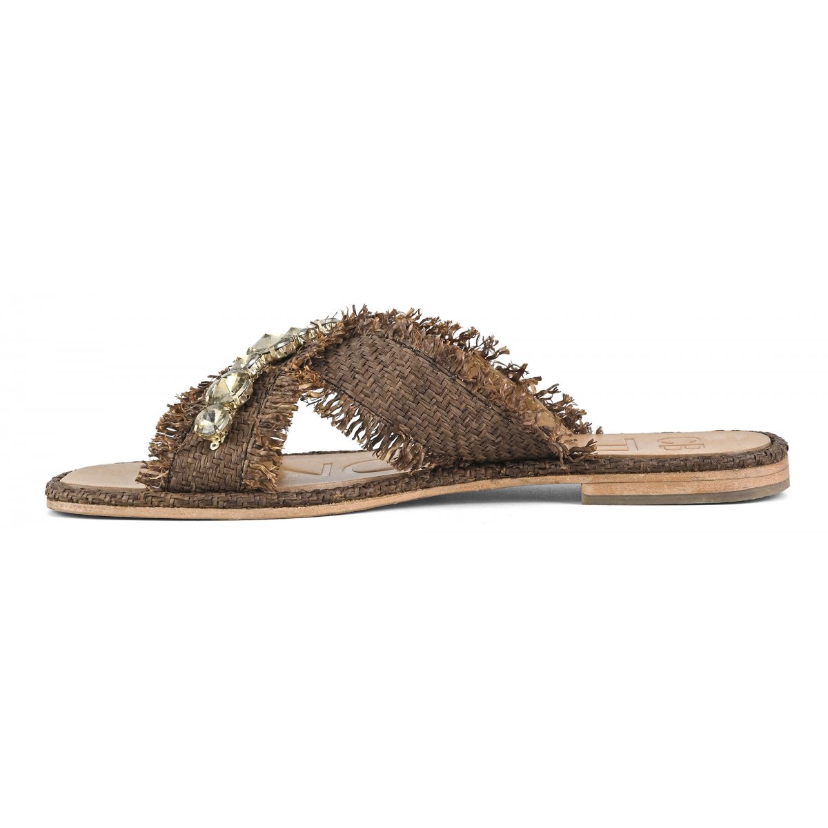 Sandalo incrociato in rafia con pietre