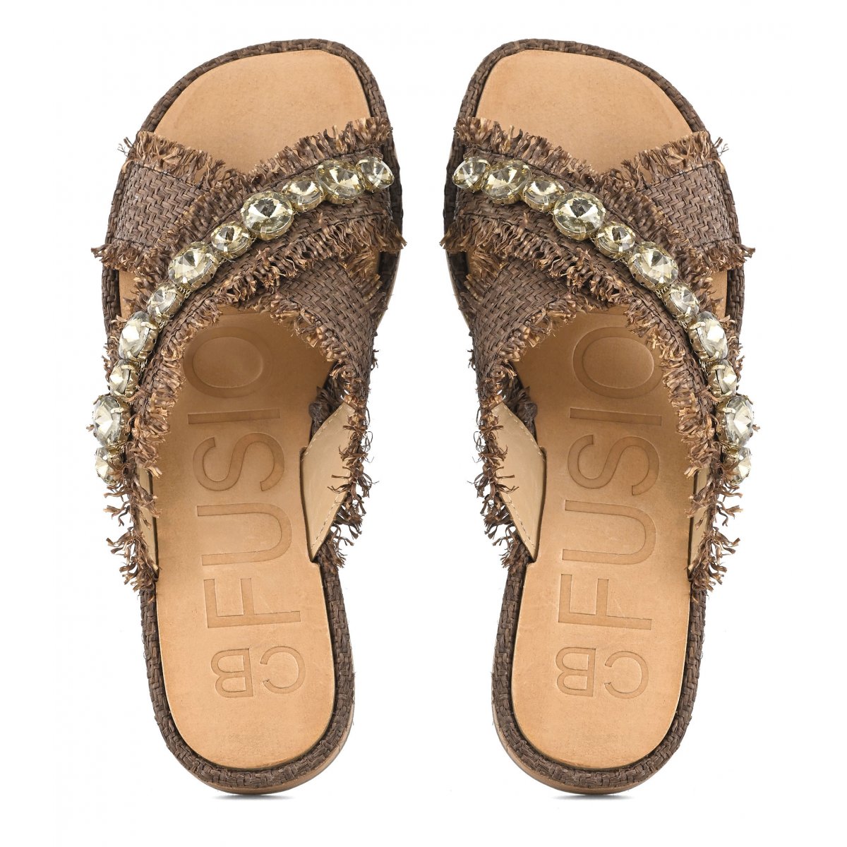 Sandalo incrociato in rafia con pietre