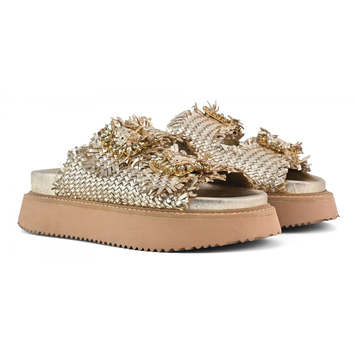 Sandalo platform in pelle intrecciata