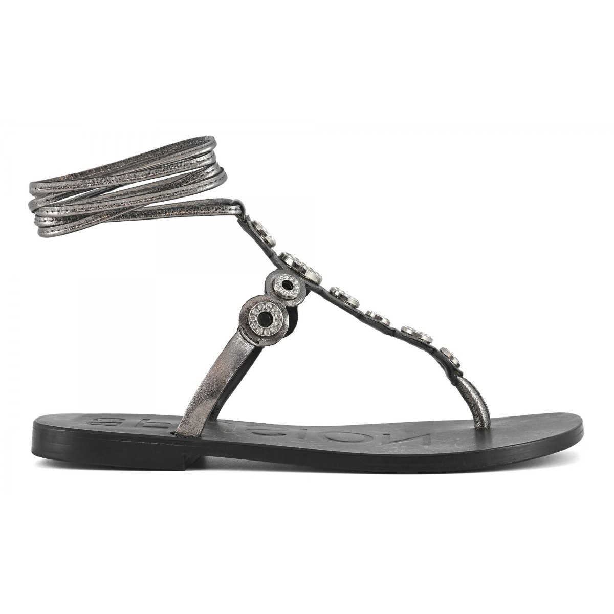 Sandalo infradito con laccio e occhielli gioiello