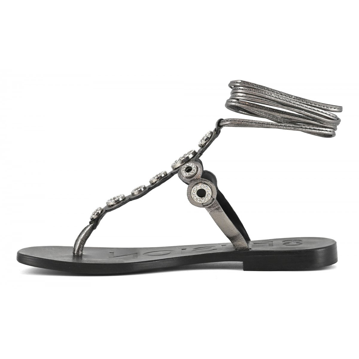 Sandalo infradito con laccio e occhielli gioiello