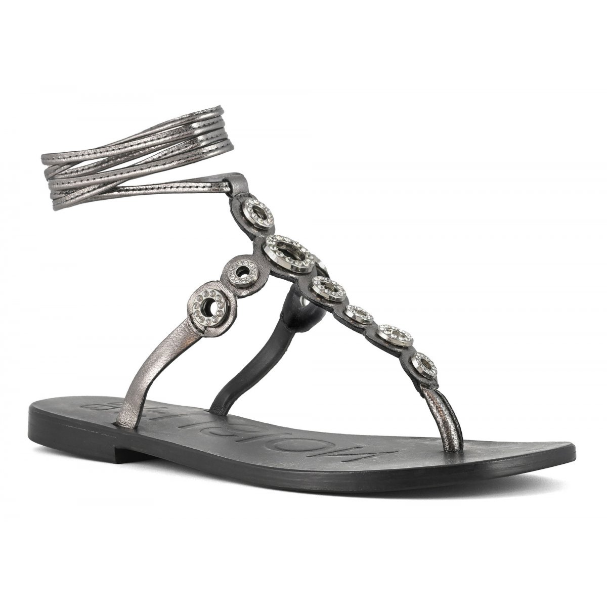 Sandalo infradito con laccio e occhielli gioiello