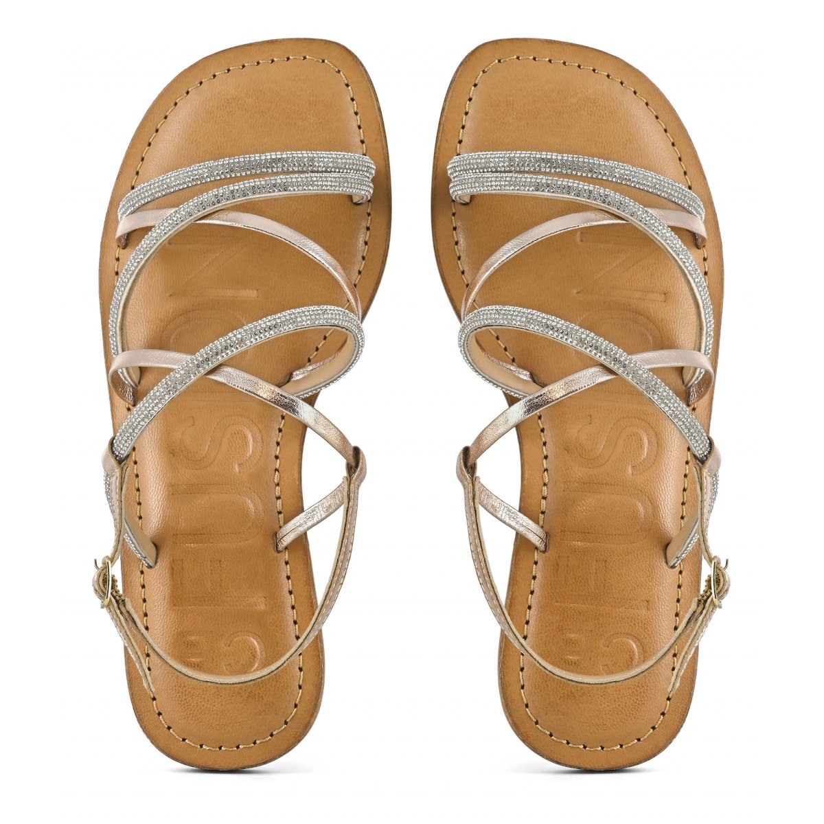 Sandalo mix pelle e hotfix