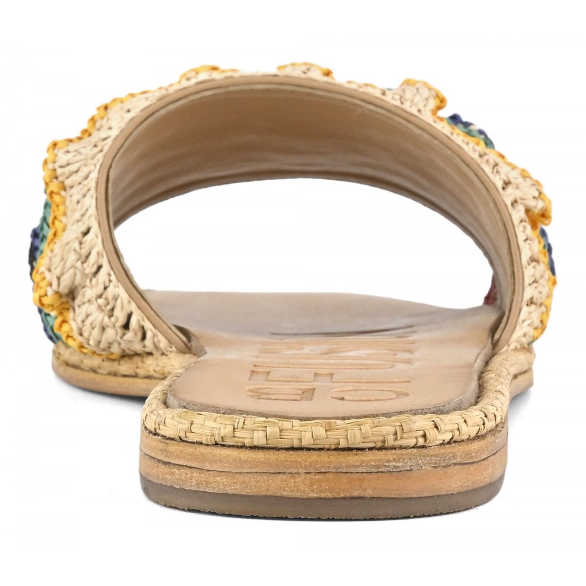 Sandalo monofascia con balze in rafia