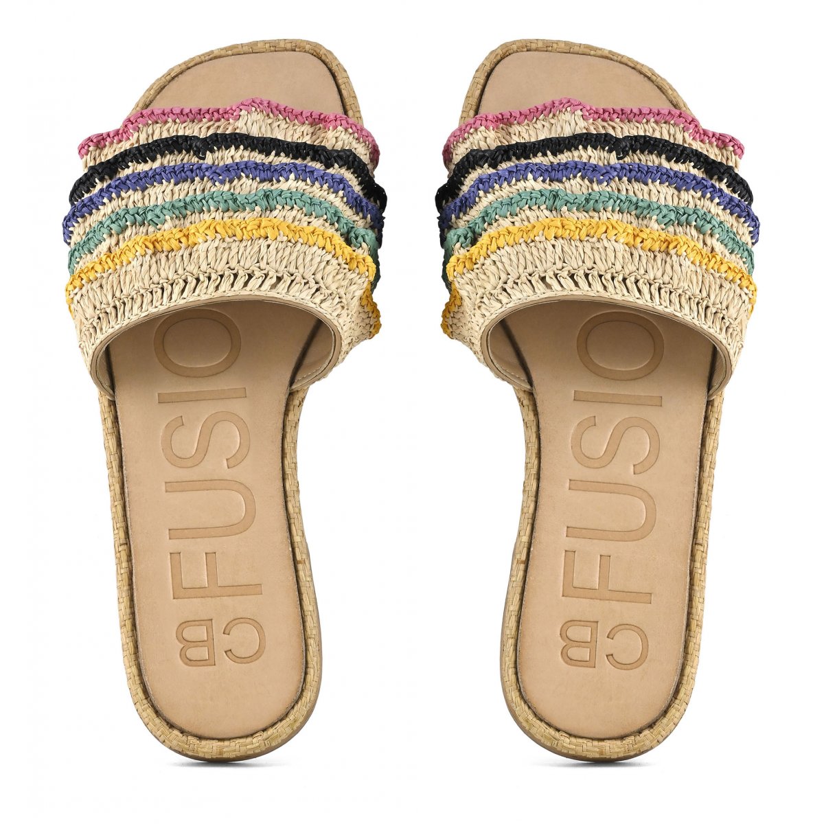 Sandalo monofascia con balze in rafia