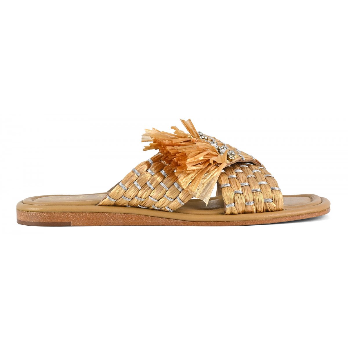 Sandalo flat in rafia con pietre
