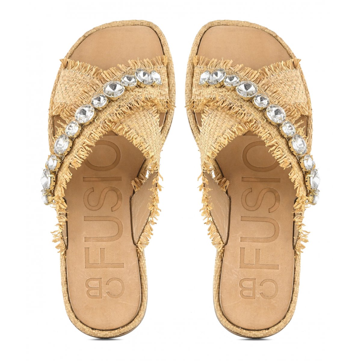Sandalo incrociato in rafia con pietre