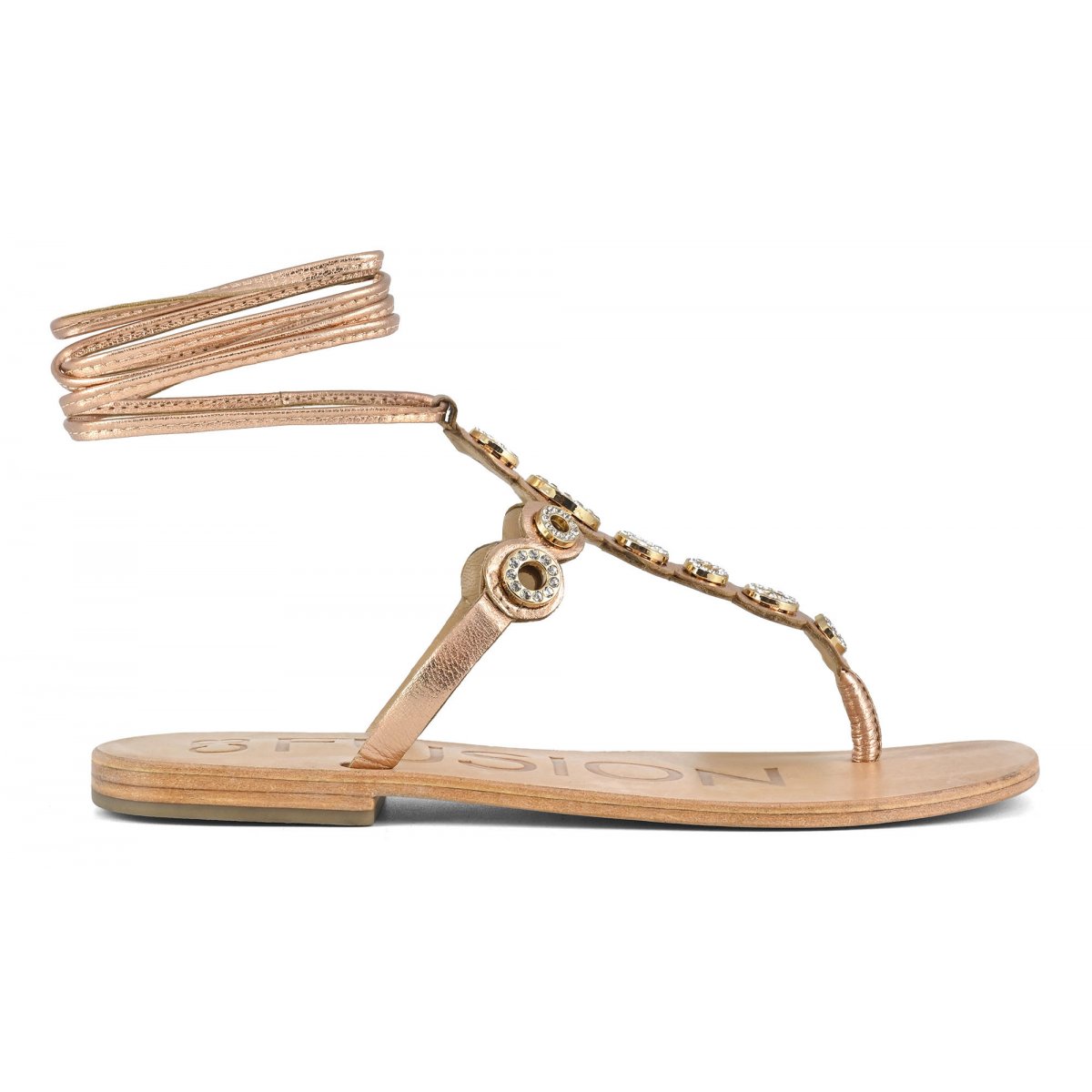 Sandalo infradito con laccio e occhielli gioiello