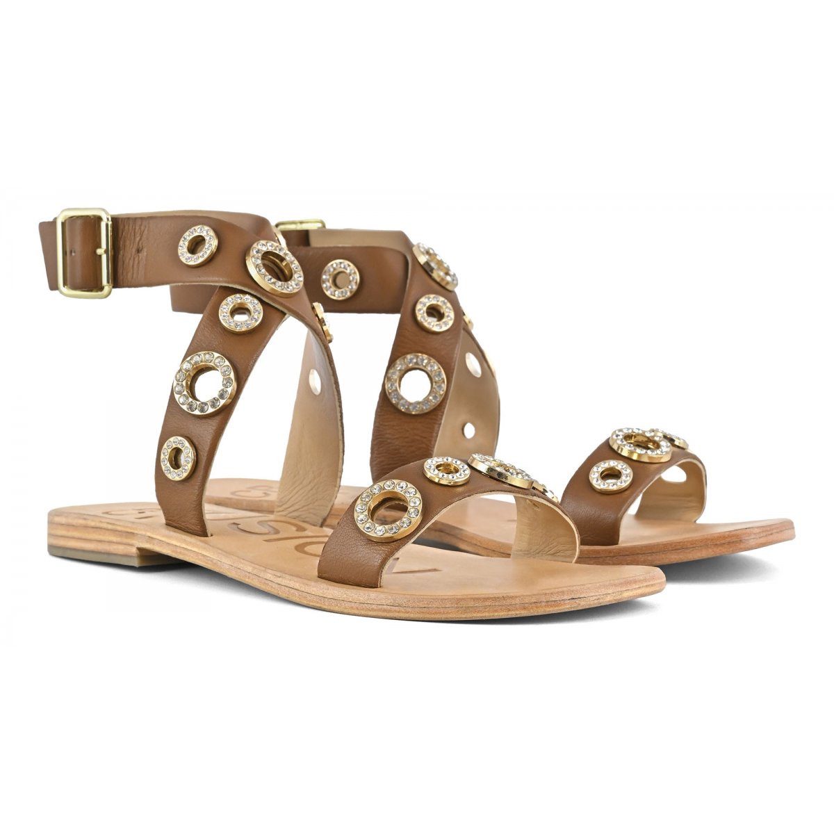 Sandalo in pelle con occhielli gioiello