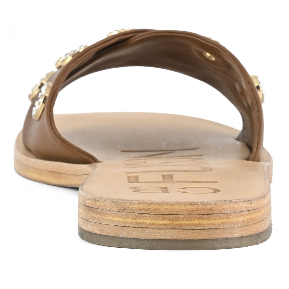 Sandalo in pelle laminata con occhielli gioiello