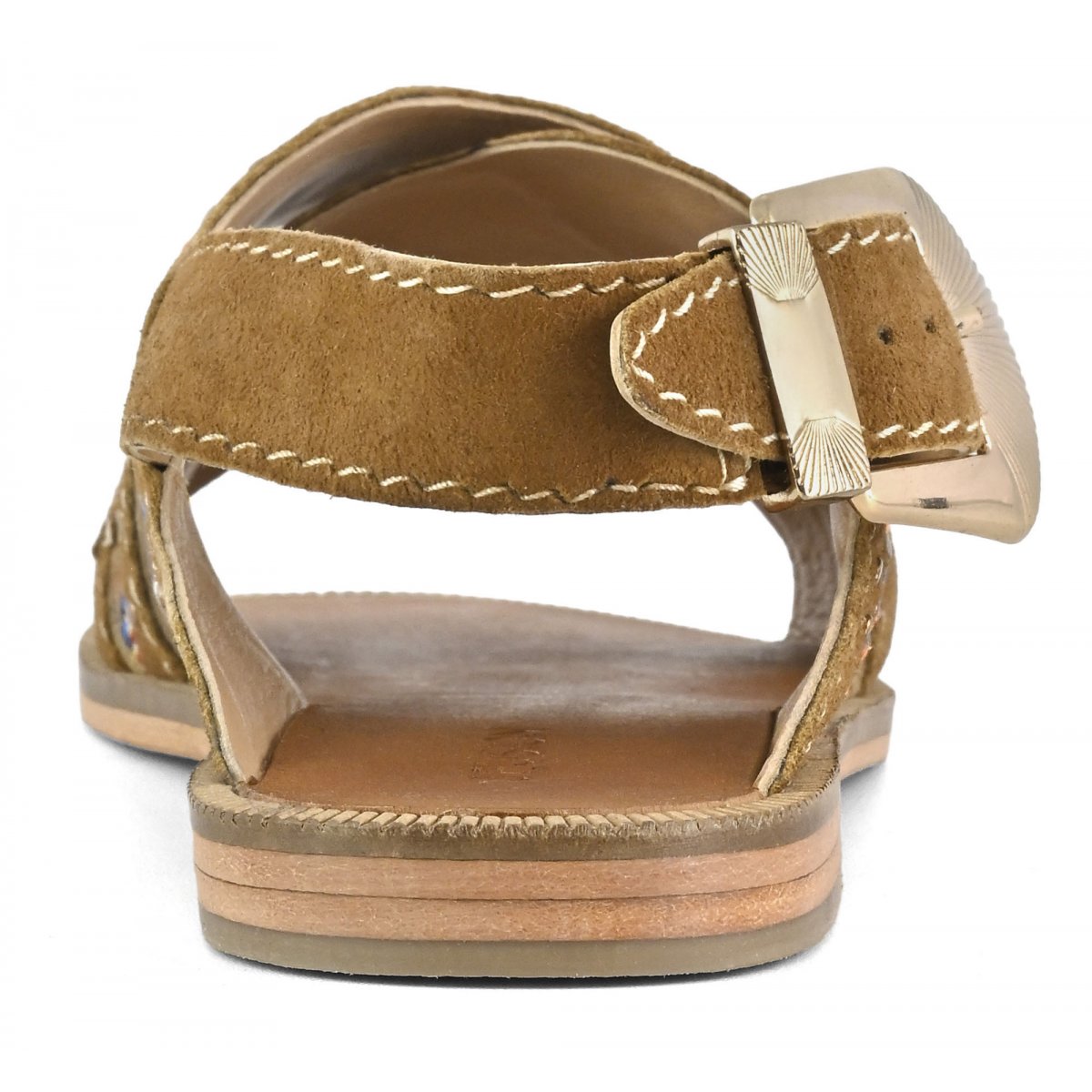 Sandalo incrociato con inserto in tessuto