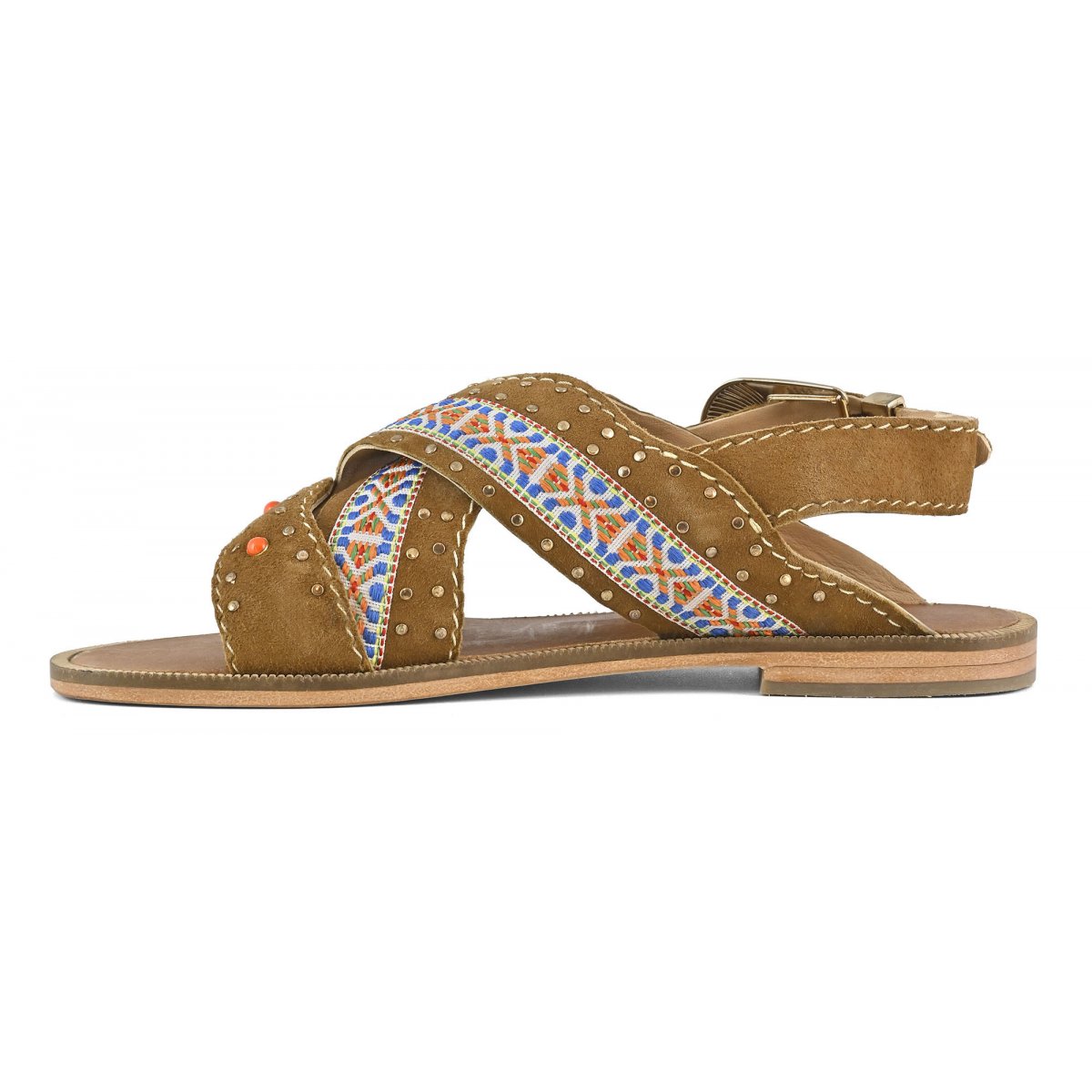 Sandalo incrociato con inserto in tessuto