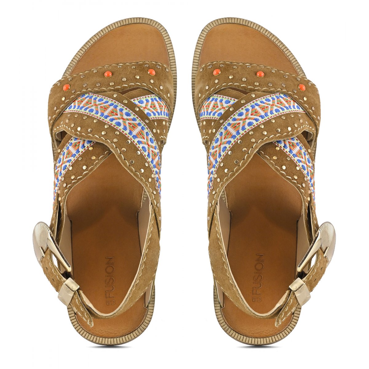 Sandalo incrociato con inserto in tessuto