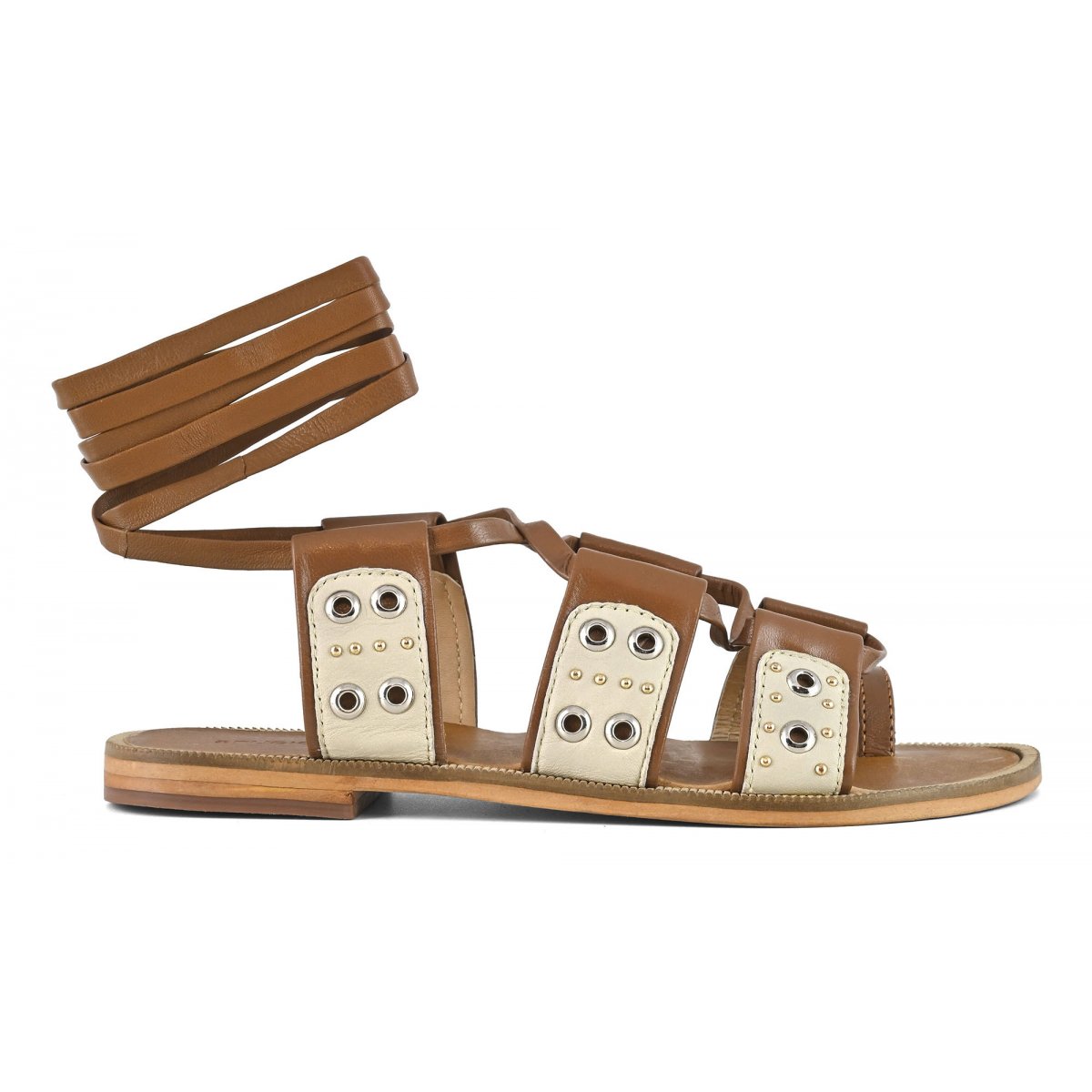 Sandalo gladiatore in pelle con laccio