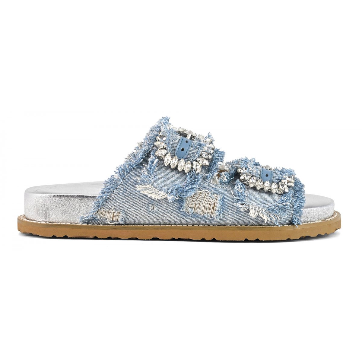Sandalo gioiello in denim metallizzato