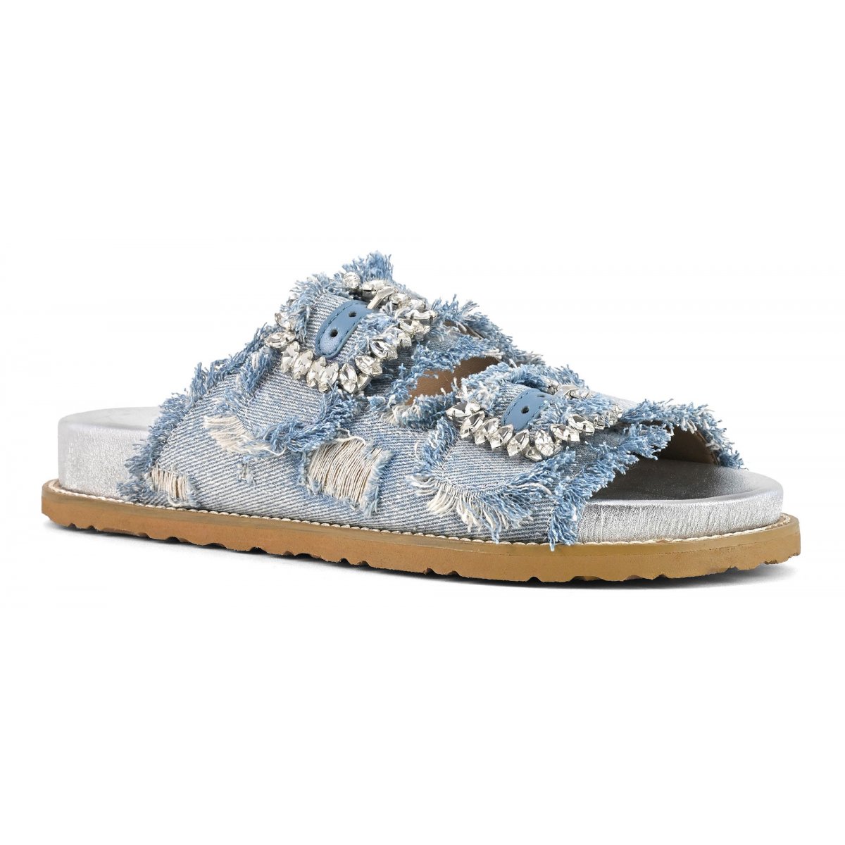 Sandalo gioiello in denim metallizzato