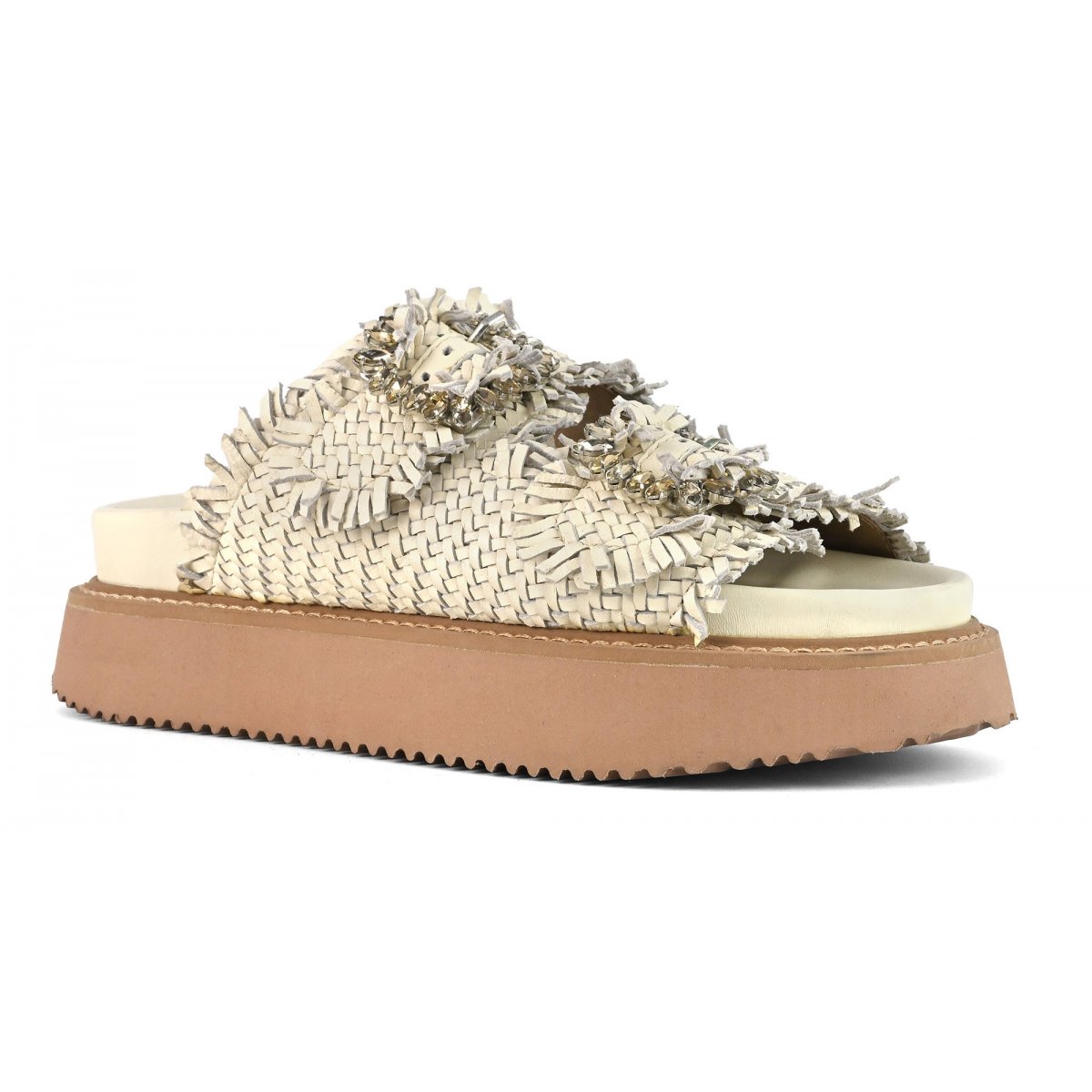 Sandalo platform in pelle intrecciata