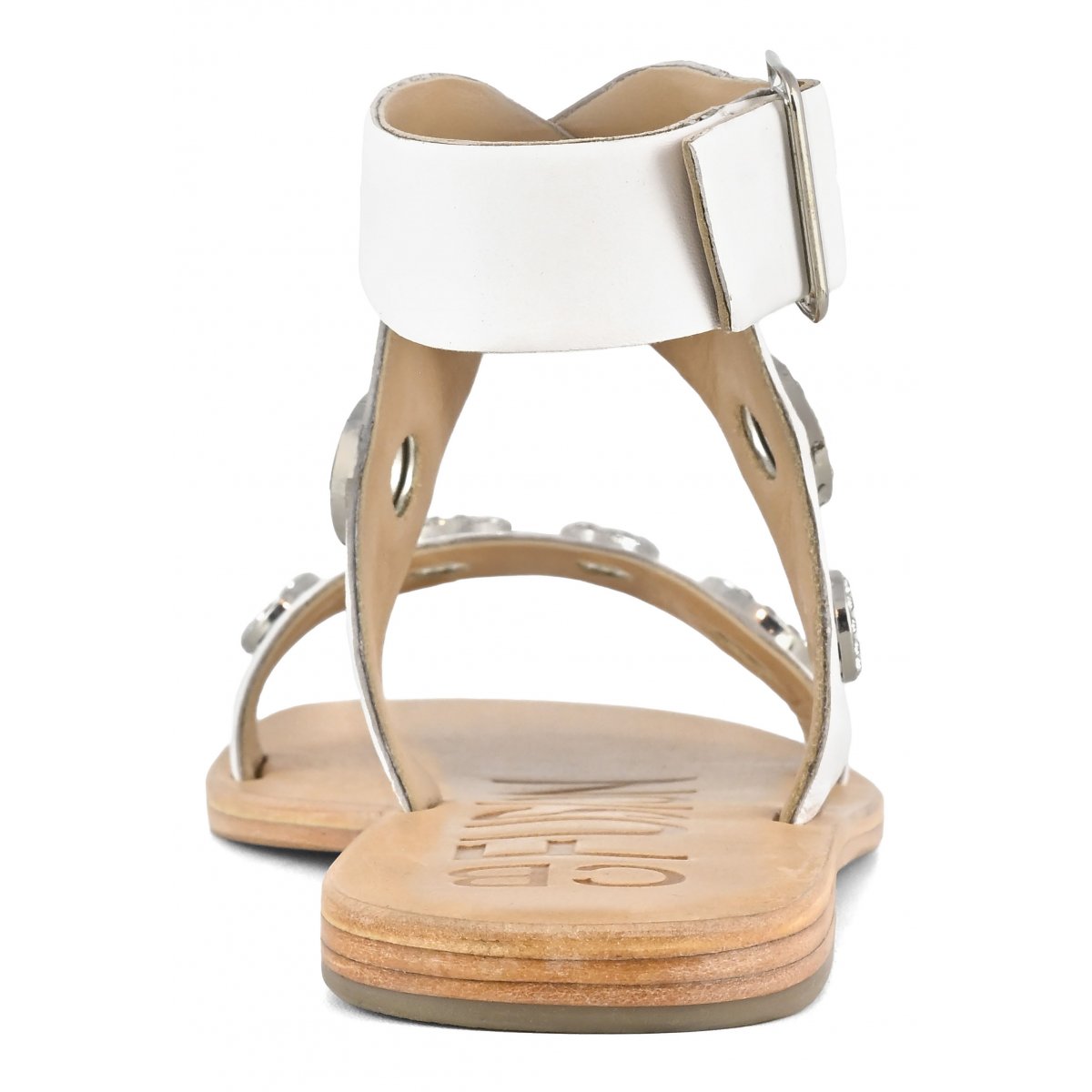 Sandalo in pelle con occhielli gioiello