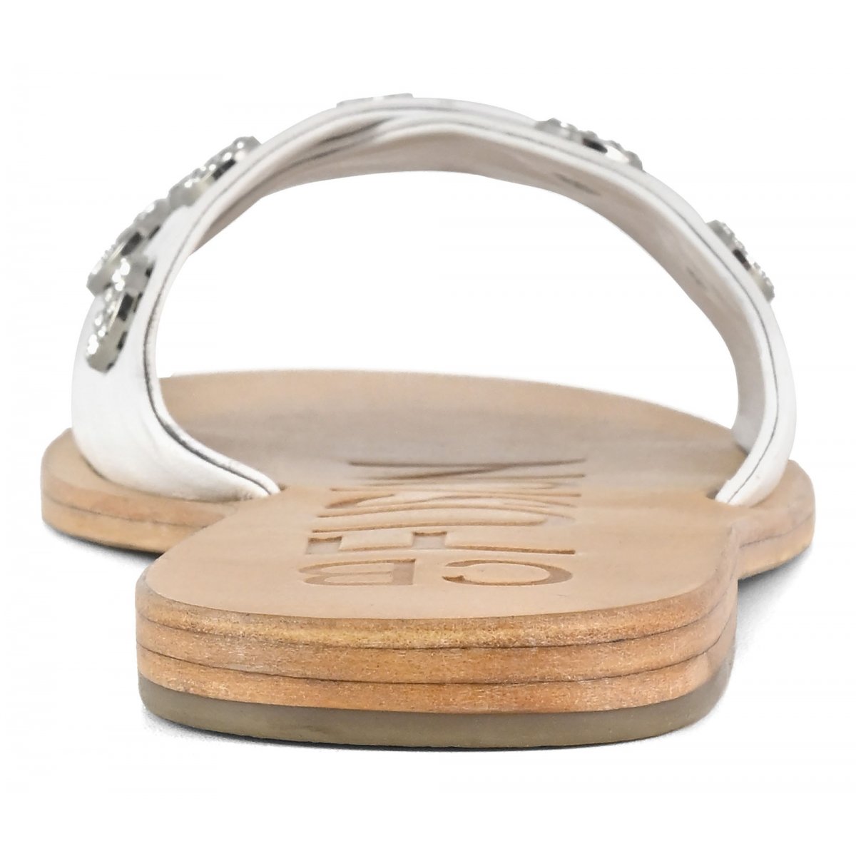 Sandalo in pelle laminata con occhielli gioiello