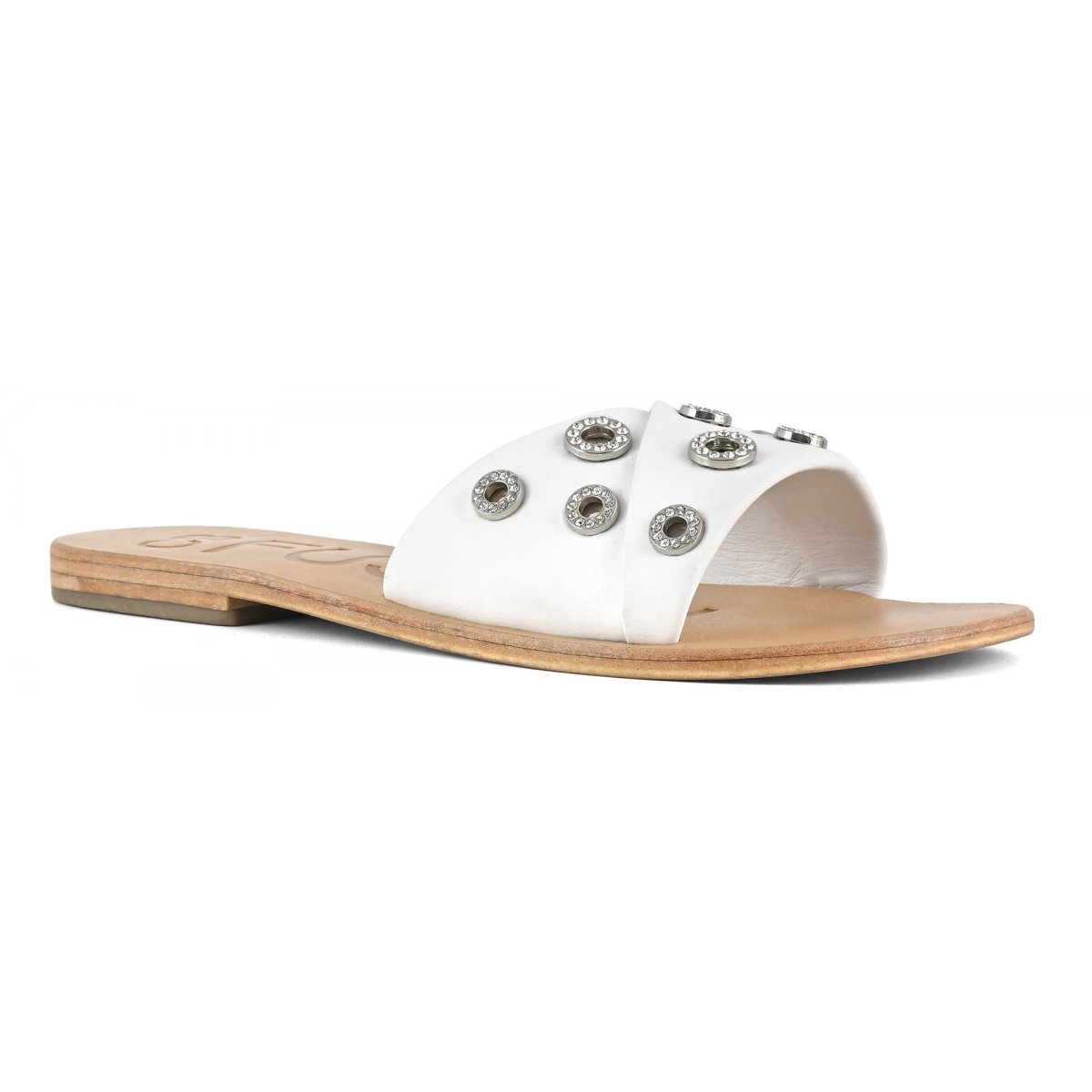 Sandalo in pelle laminata con occhielli gioiello