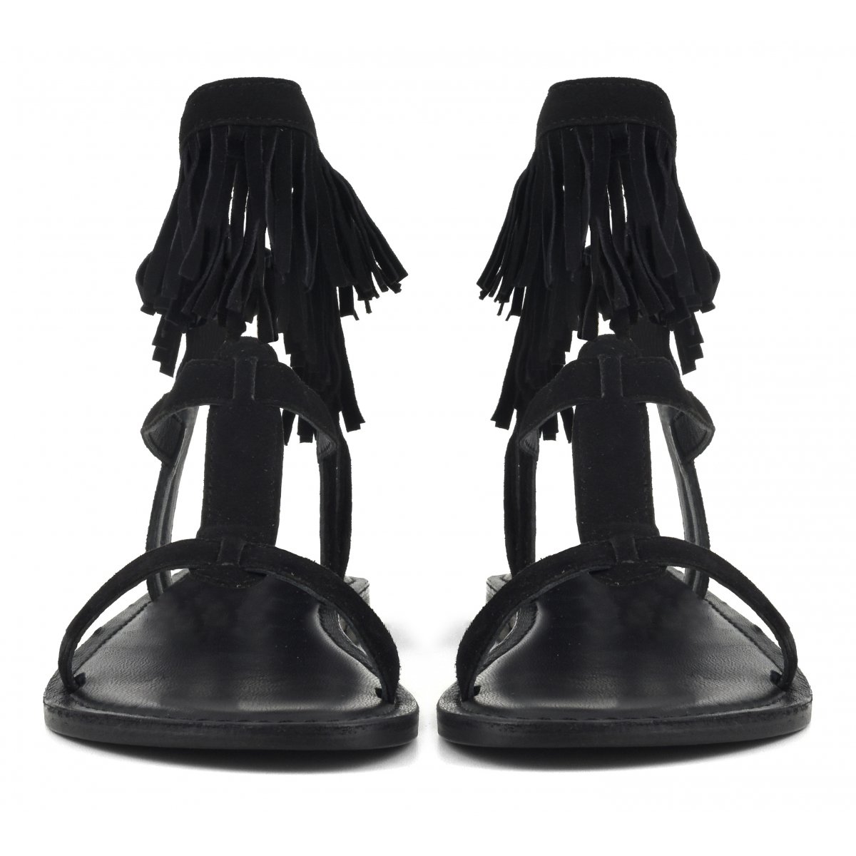 Sandalo con frange in camoscio