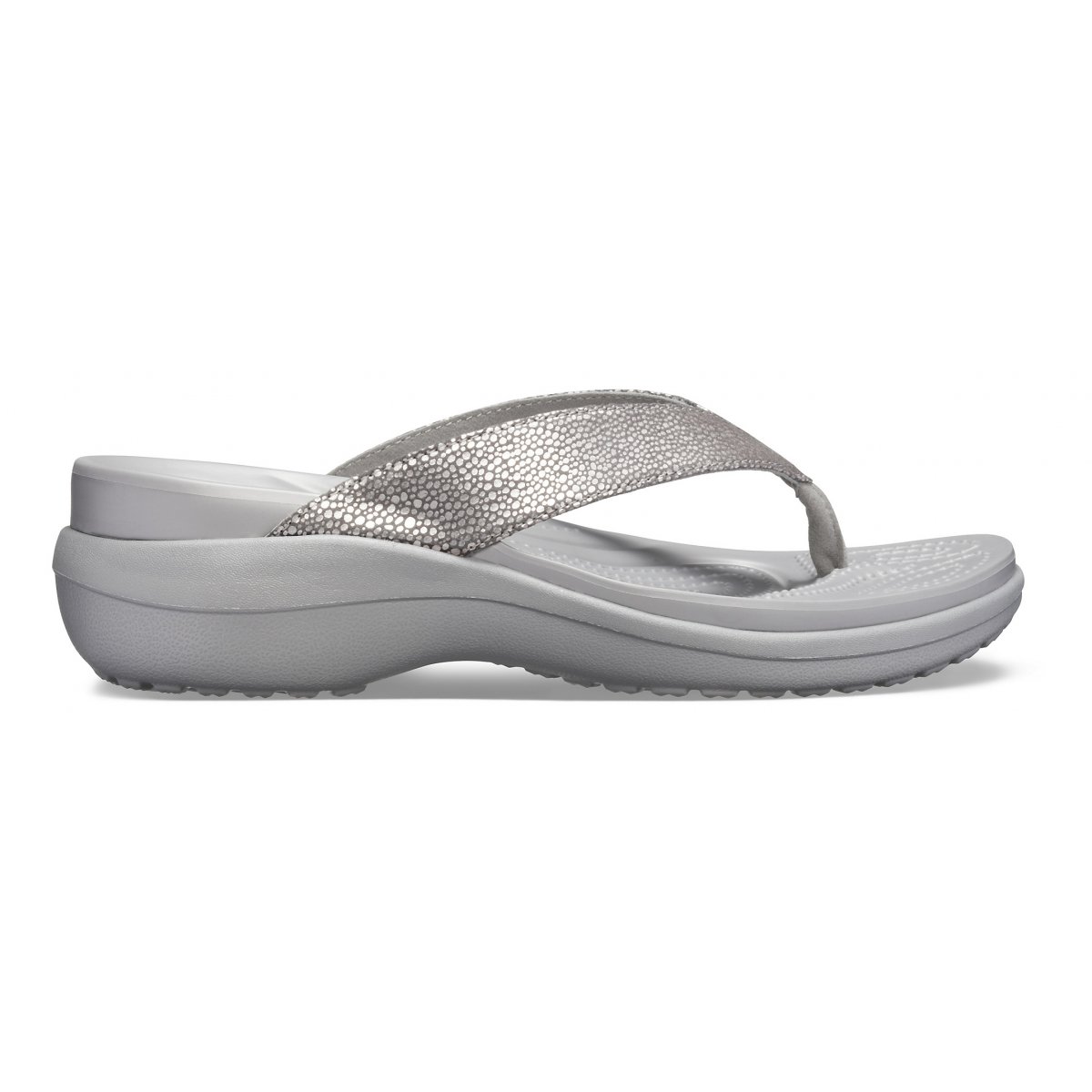 crocs capri metallic text wedge flip