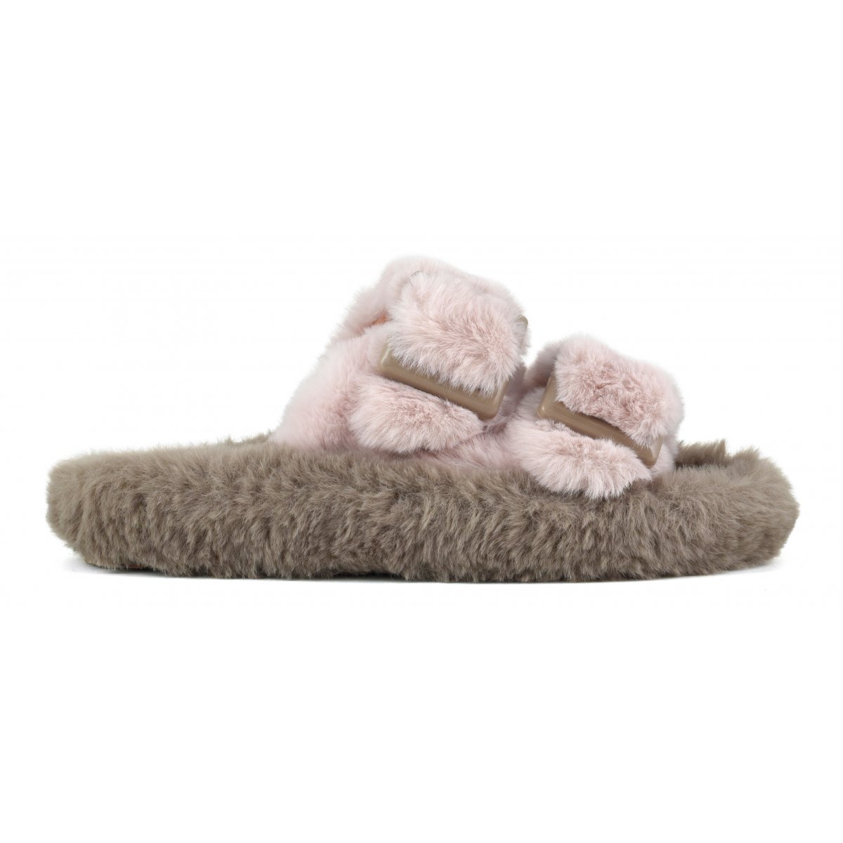 Bicolor slipper in faux fur with colored buckles - Slippers Colors of ...