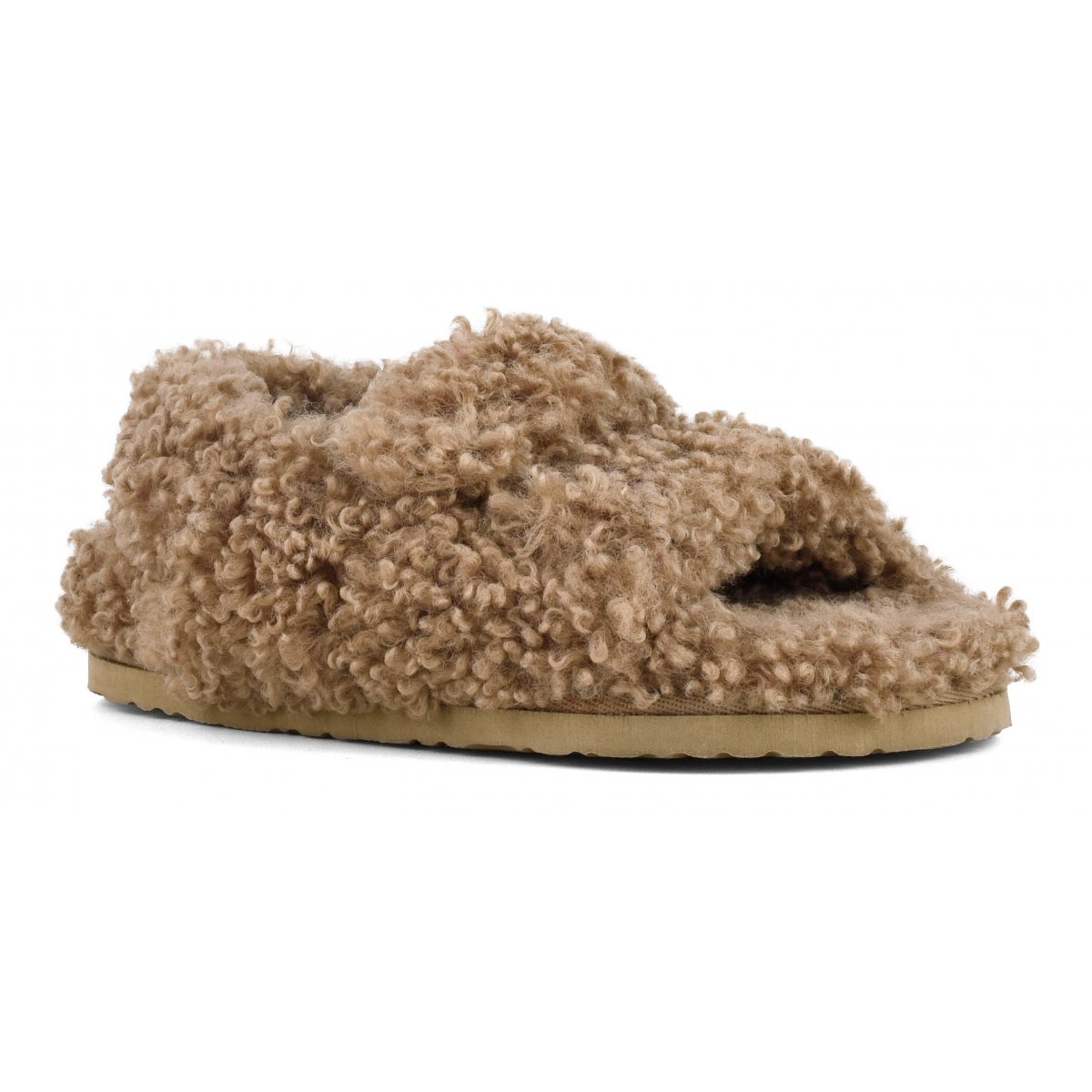 Slipper en fourrure avec fermeture scratch et derrière le talon