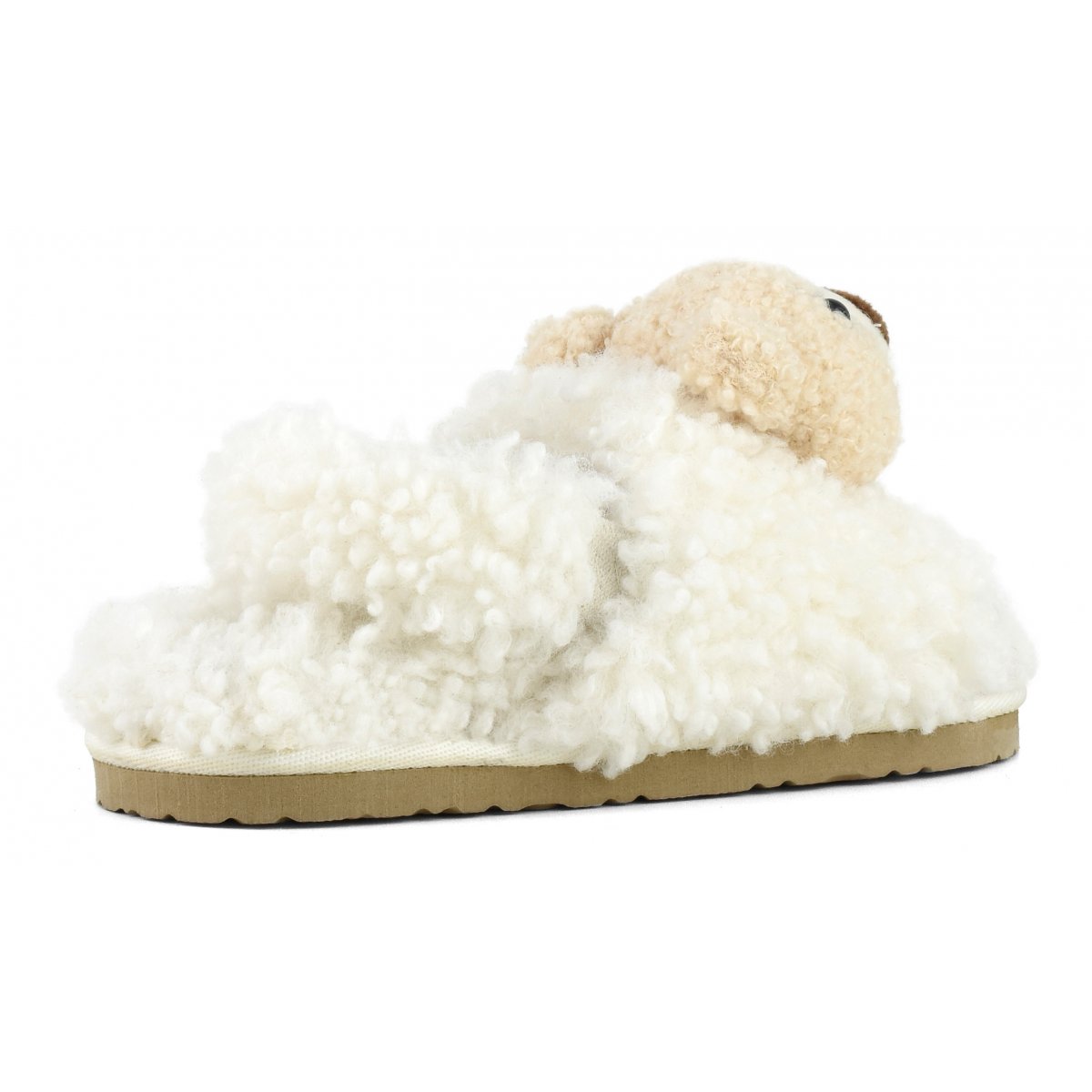 Slippers en fourrure avec petit ours en peluche et fermeture derrière le talon