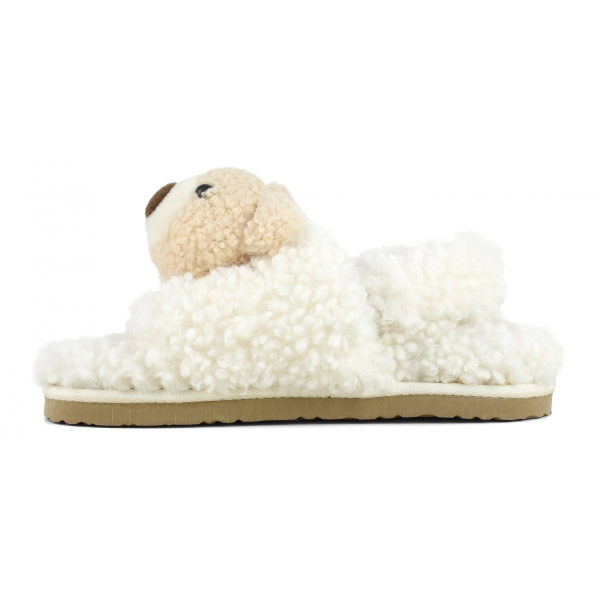 Slippers en fourrure avec petit ours en peluche et fermeture derrière le talon