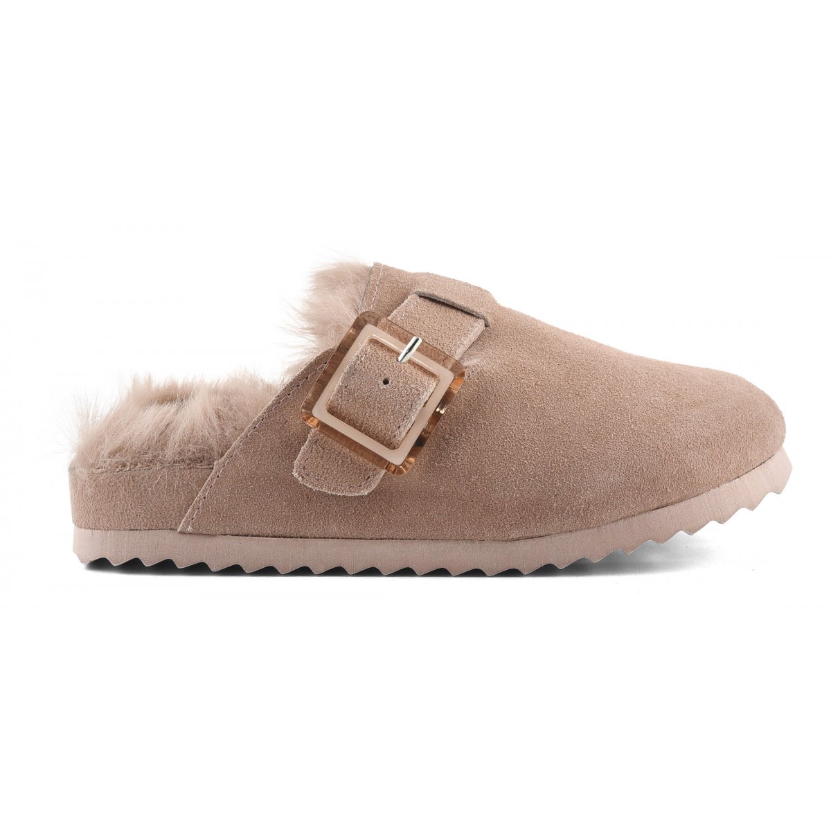 Sabot en cuir suédé avec doublure en fourrure