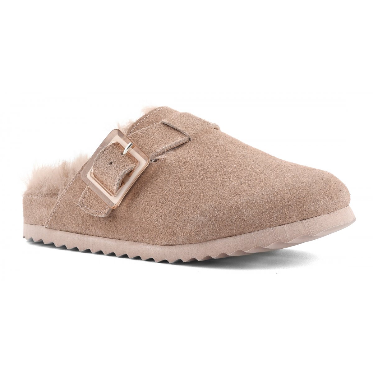 Sabot en cuir suédé avec doublure en fourrure