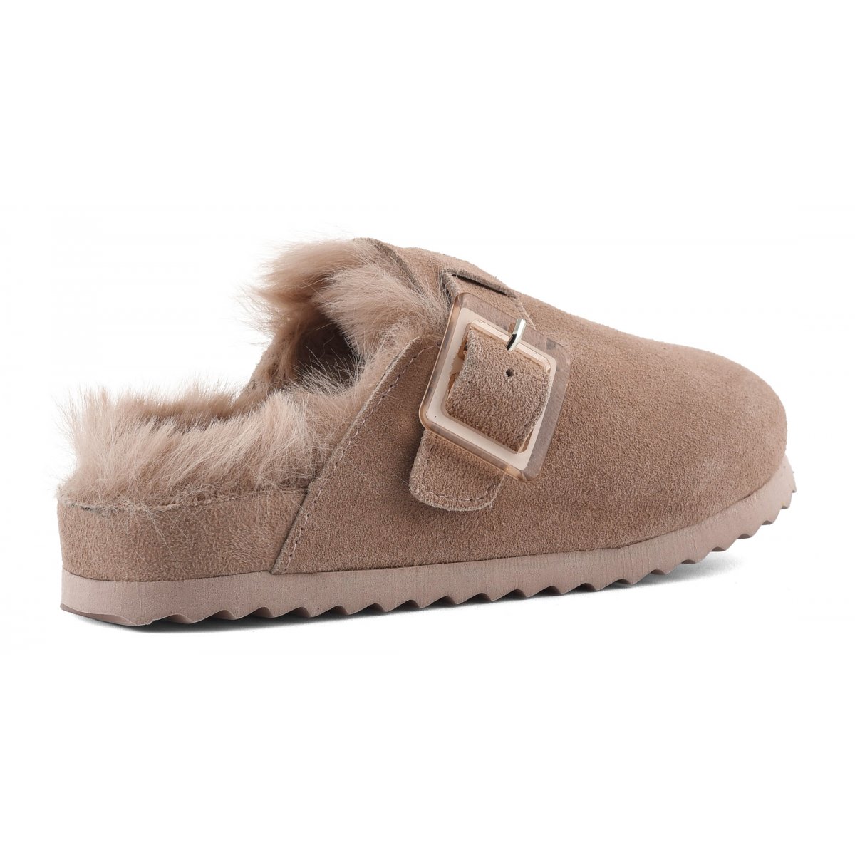 Sabot en cuir suédé avec doublure en fourrure