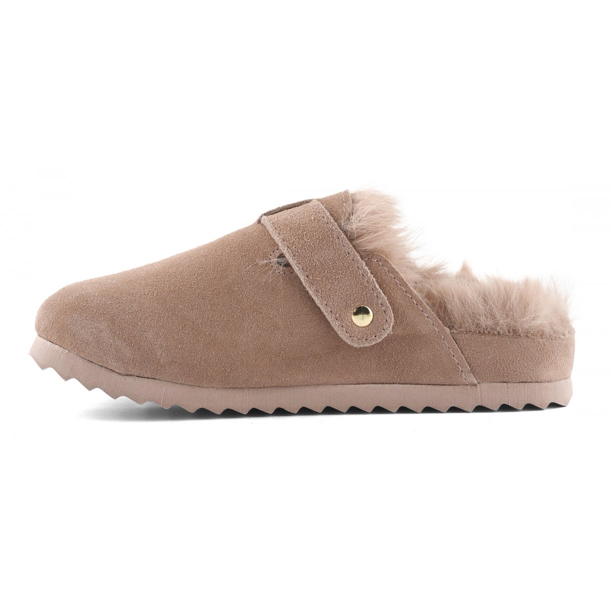 Sabot en cuir suédé avec doublure en fourrure
