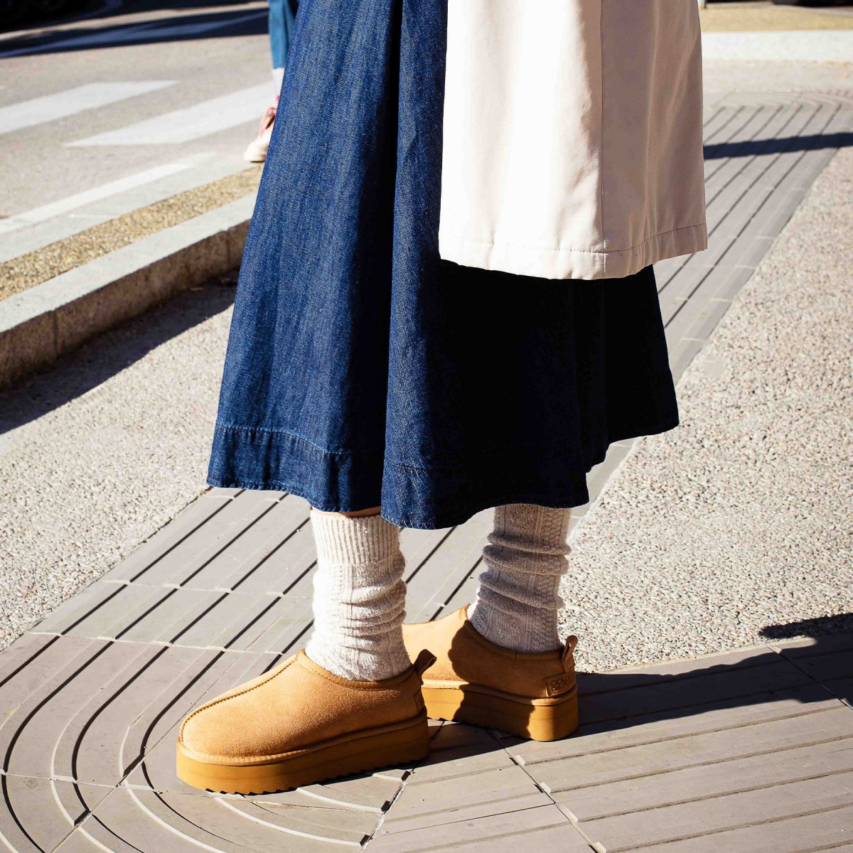 Sabots à plateforme en daim et peau de mouton