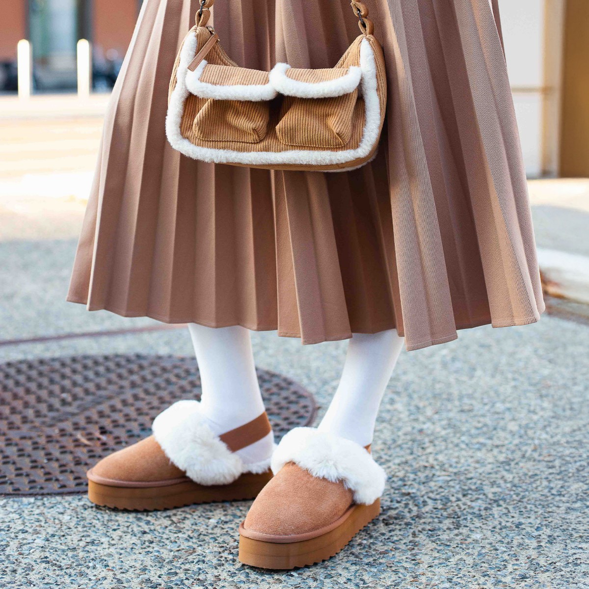 Chaussons à plateforme en peau de mouton