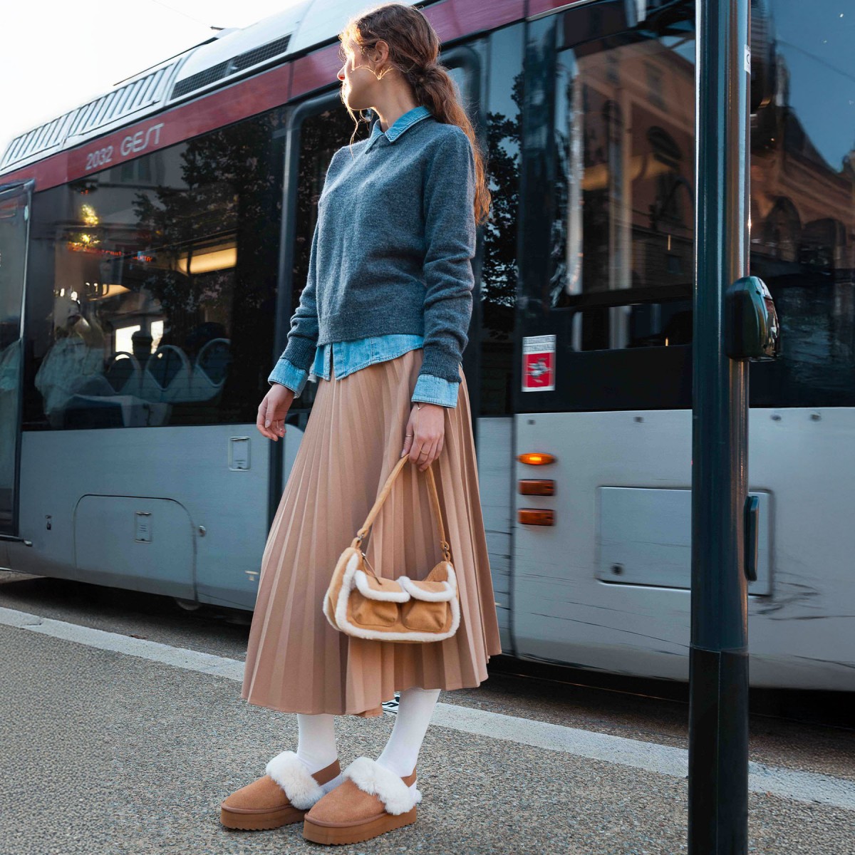 Chaussons à plateforme en peau de mouton