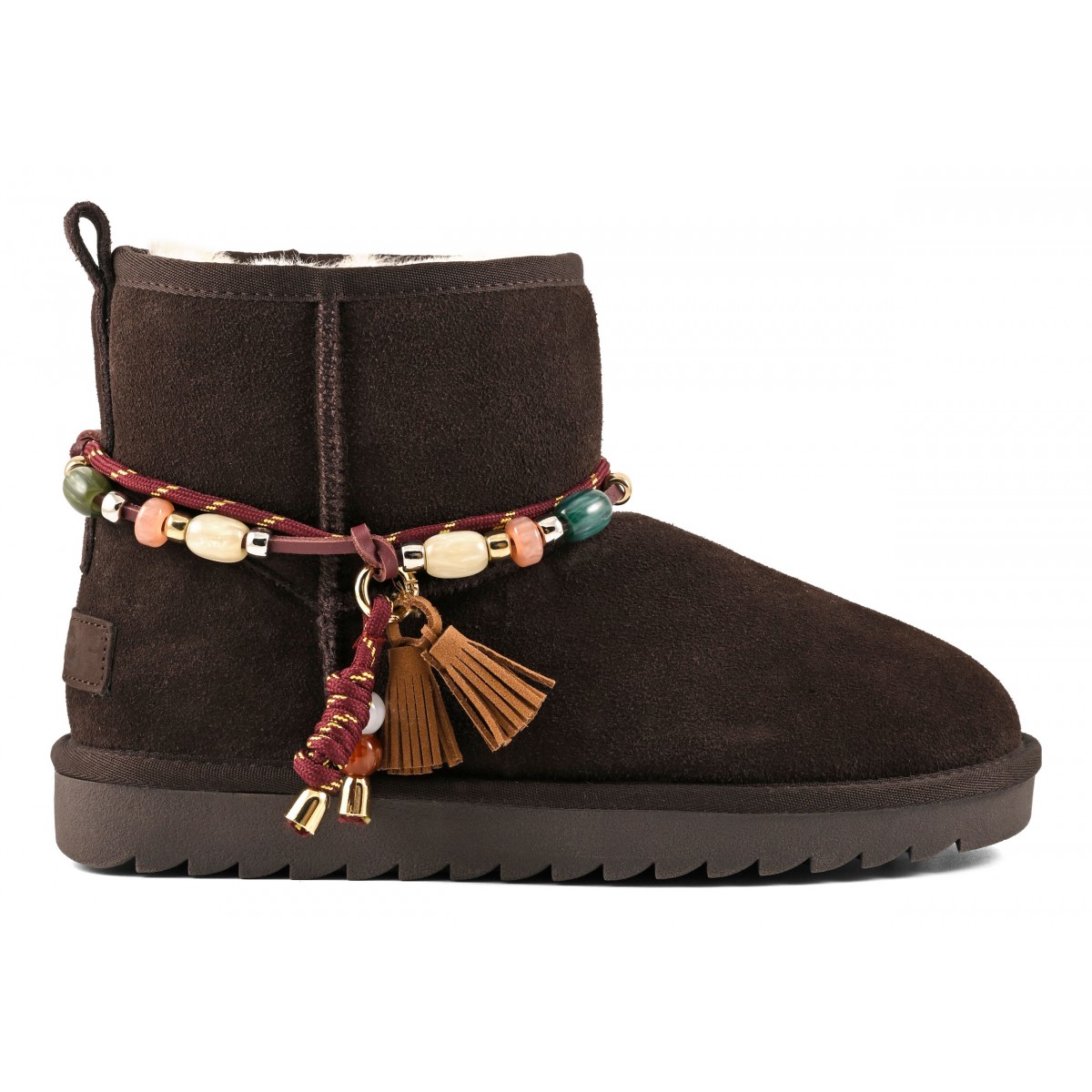 MIWO SHEEPSKIN - Botte en cuir avec doublure en mouton et accessoires perles