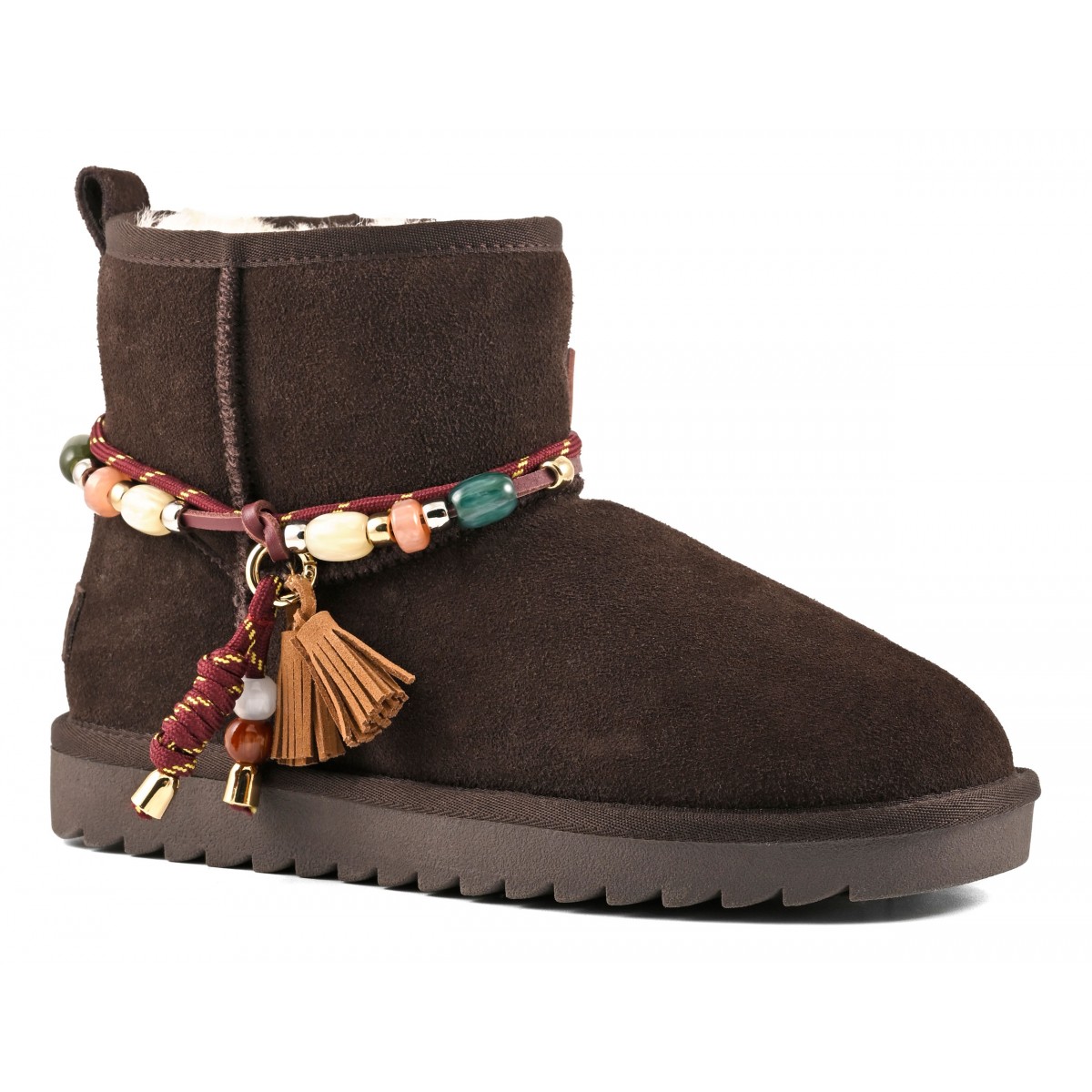 MIWO SHEEPSKIN - Botte en cuir avec doublure en mouton et accessoires perles