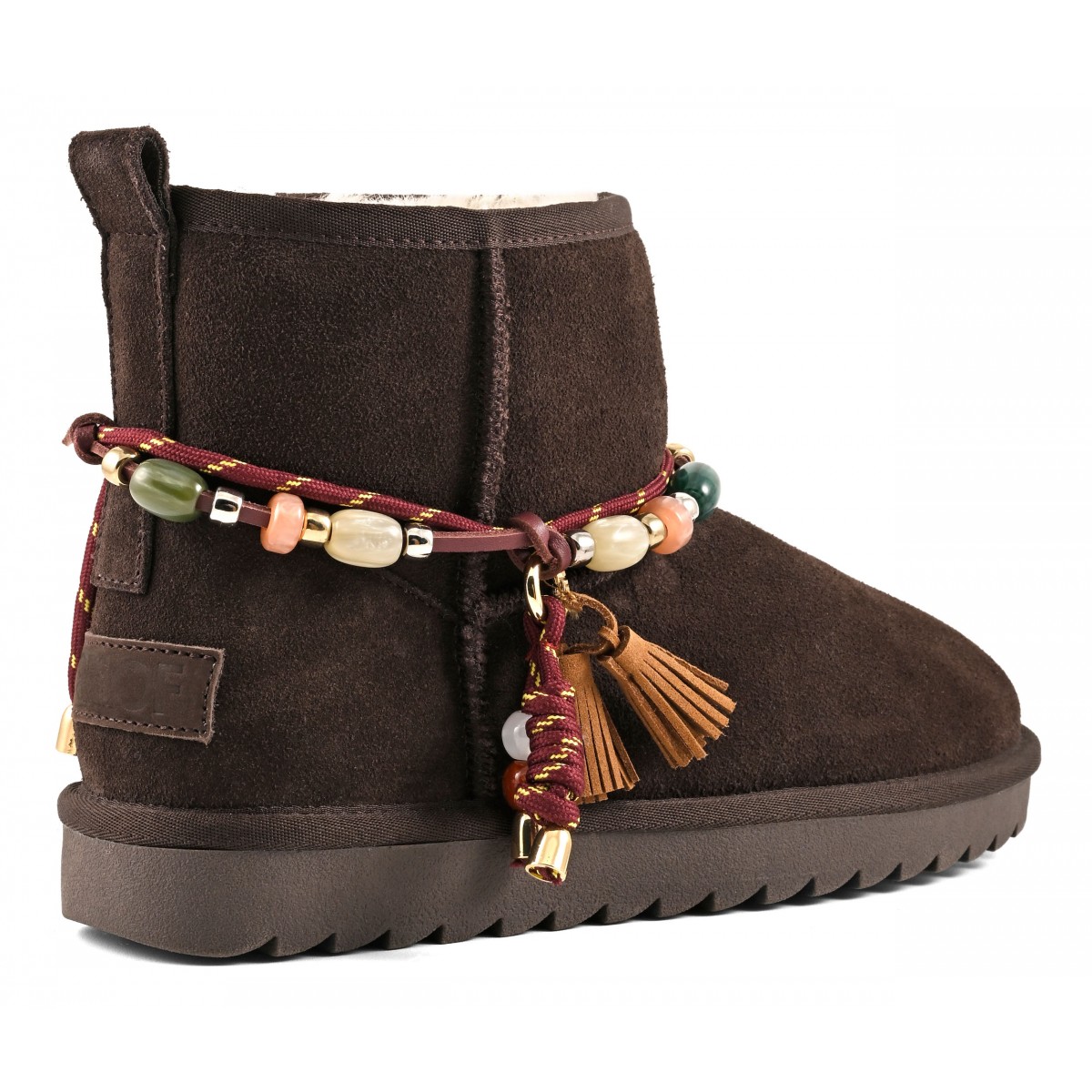 MIWO SHEEPSKIN - Botte en cuir avec doublure en mouton et accessoires perles
