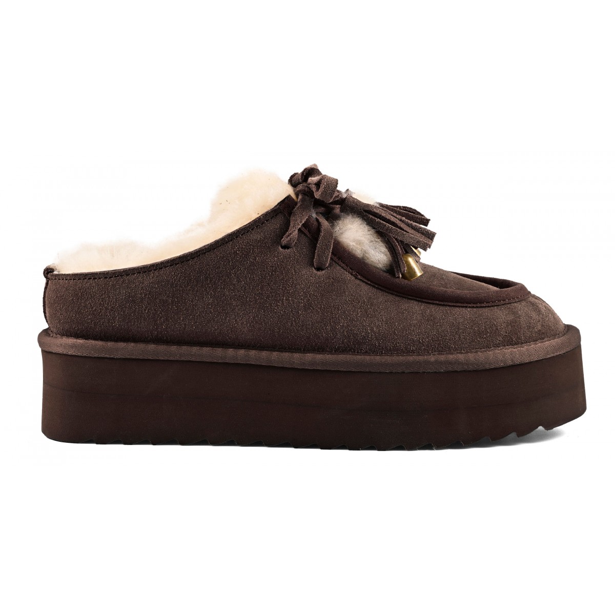 YURO SHEEPSKIN - Sabot plateforme en cuir avec laÃ§age en mouton