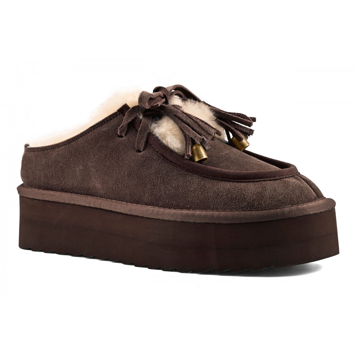 YURO SHEEPSKIN - Sabot plateforme en cuir avec laÃ§age en mouton