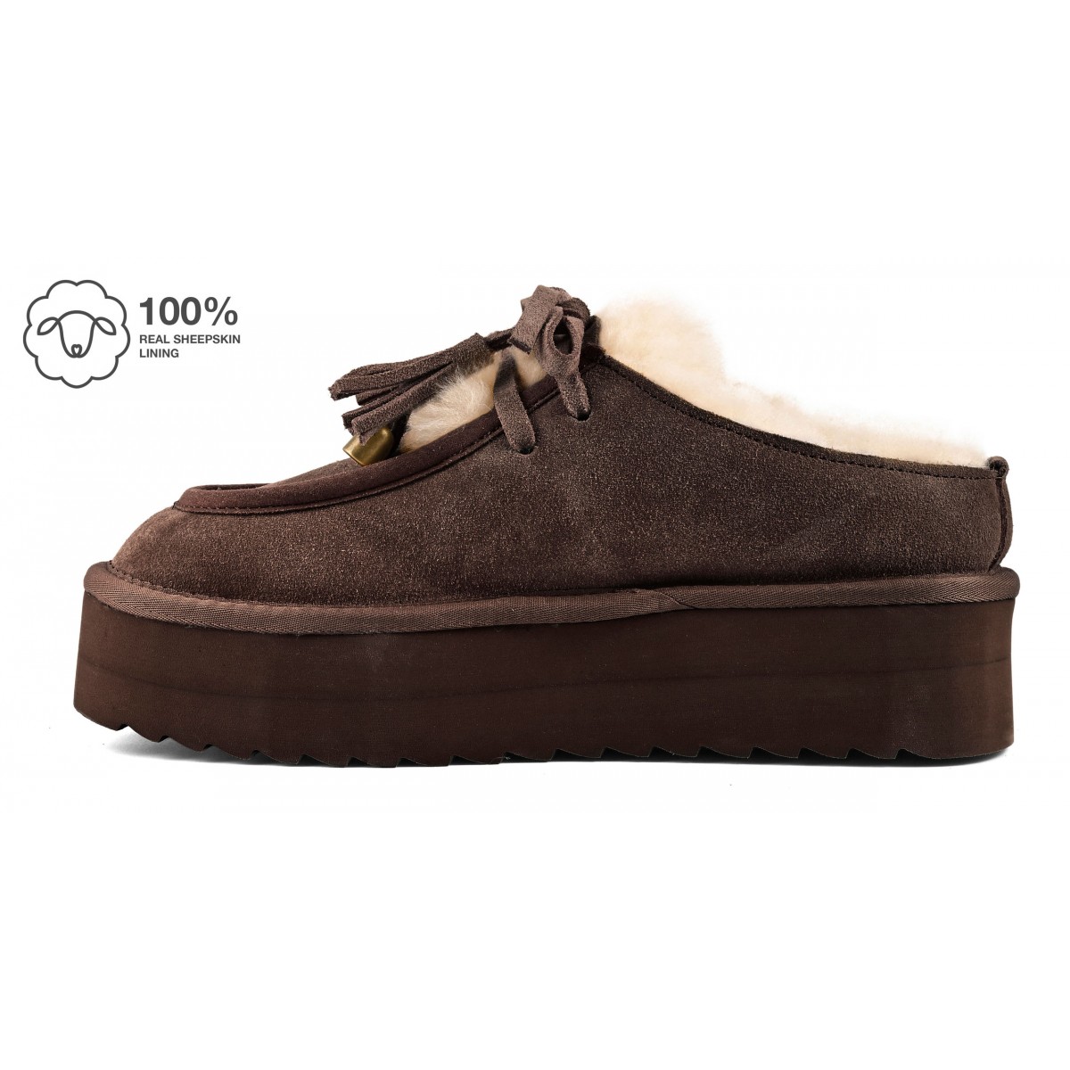 YURO SHEEPSKIN - Sabot plateforme en cuir avec laÃ§age en mouton