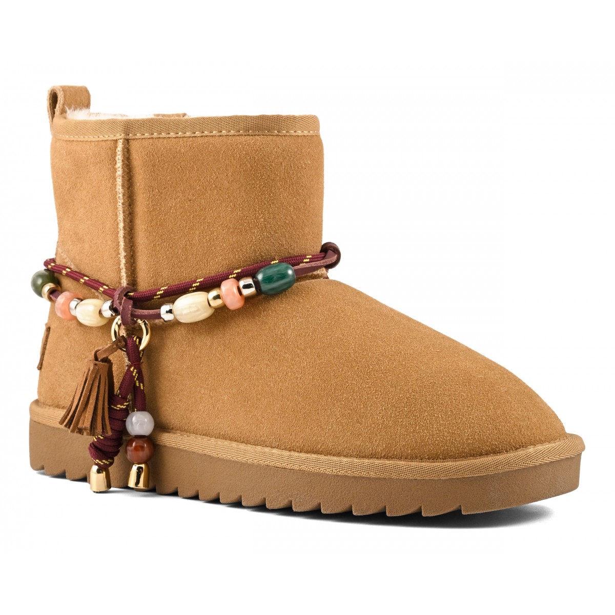 MIWO SHEEPSKIN - Botte en cuir avec doublure en mouton et accessoires perles